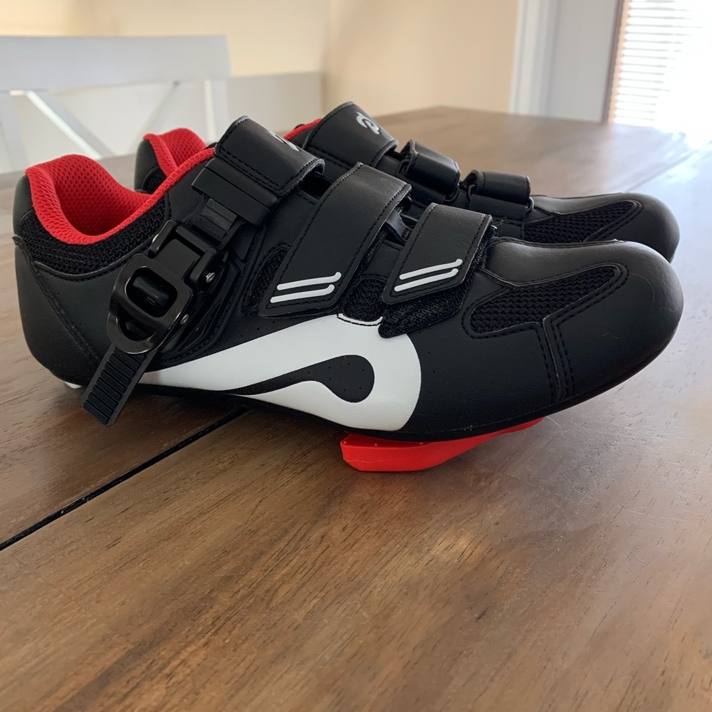 PELOTON • Hook Loop Black Red Cycling Shoes Sz 38 / Sz 7